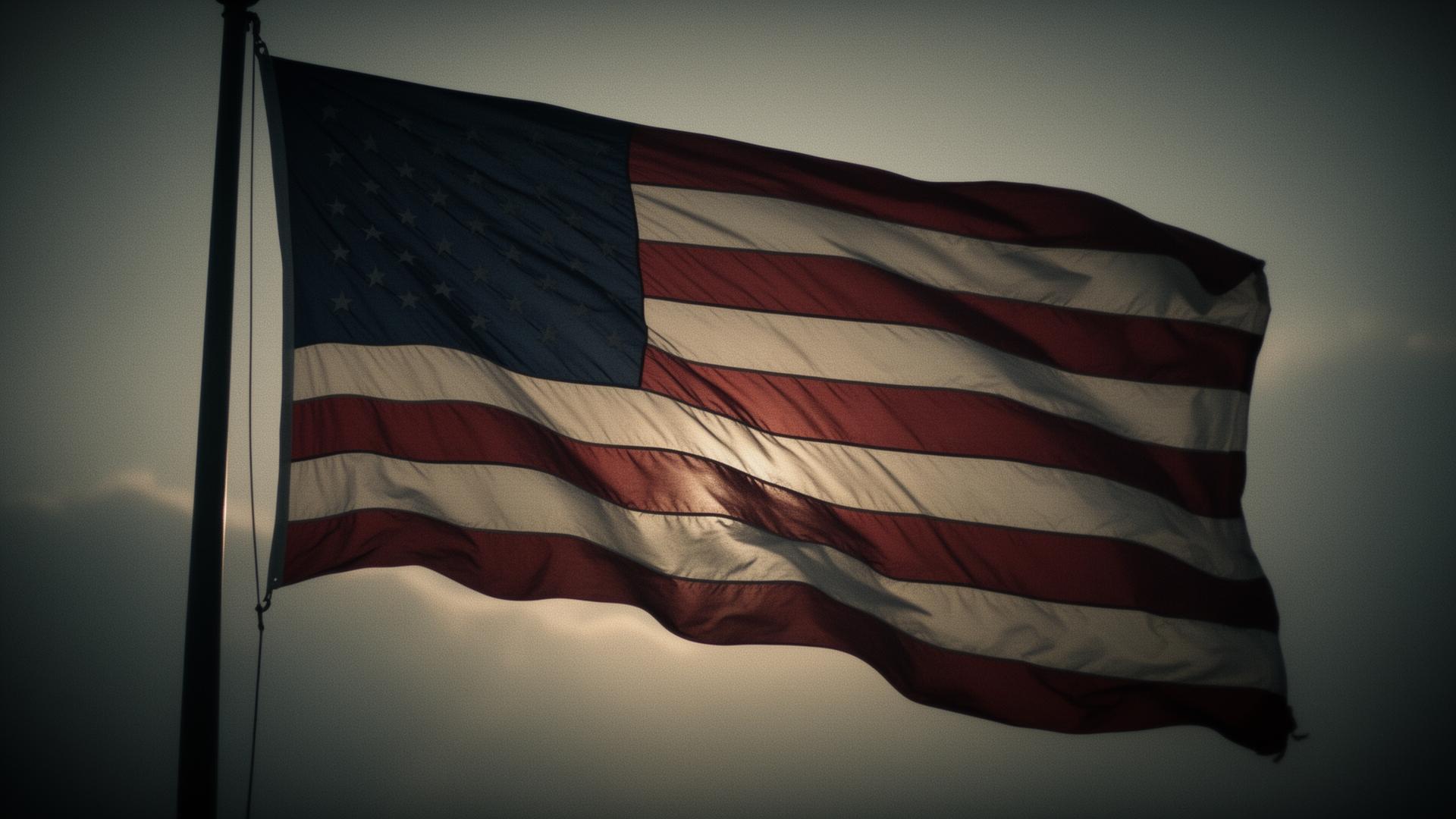 Desaturated American flag waving in the wind